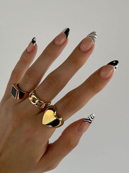 different color french tip nails Black and White French Tip Nails min