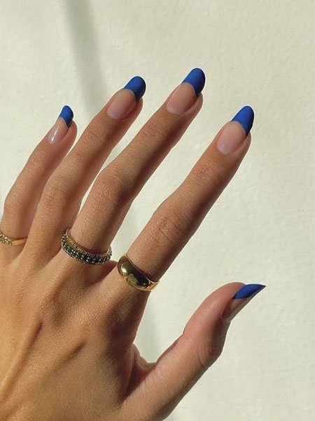 different color french tip nails Cobalt Blue French Tip Nails min