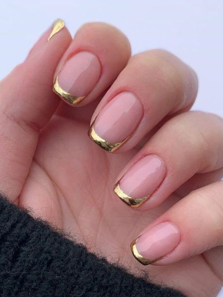 different color french tip nails Gold Tip French Manicure min
